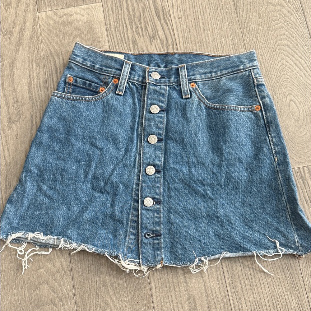 Levi's Blue Frayed Hem Mini Skirt